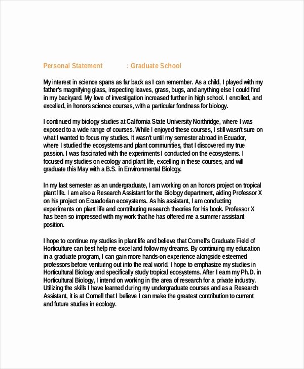 Academic Personal Statement Example Beautiful 11 Graduate School Personal Statement Examples