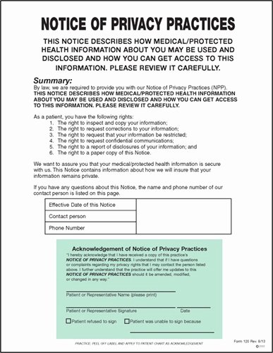 Acknowledgement Of Receipt Of Notice Of Privacy Practices New Medical Fice Supplies
