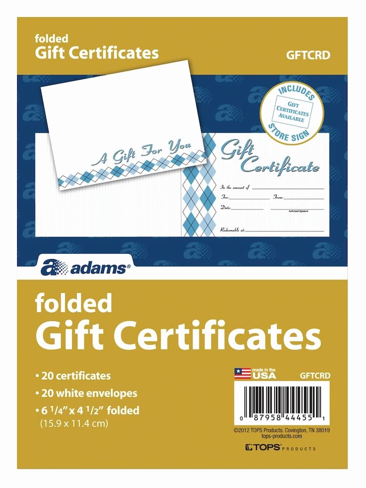 Adams Gift Certificate Template Download Unique Card Folded Gift Certificate 20 Cards and Envelopes Per Pack