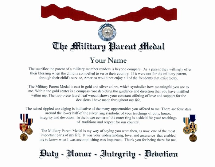 Air force Certificate Of Appreciation Template Inspirational Military Parent Medal