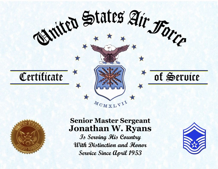 Air force Certificate Template Elegant Us Air force Veterans Certificate Of Service Displays Awards