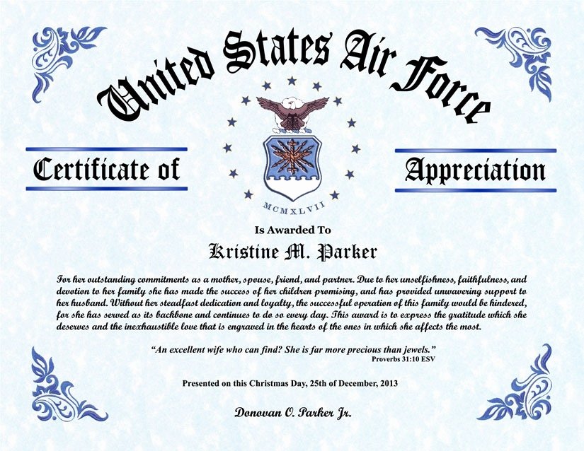  20 Air Force Certificate Template Dannybarrantes Template