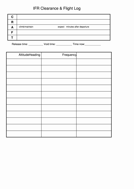 Aircraft Maintenance Logbook Entry Template Unique ifr Clearance &amp; Flight Log Printable Pdf