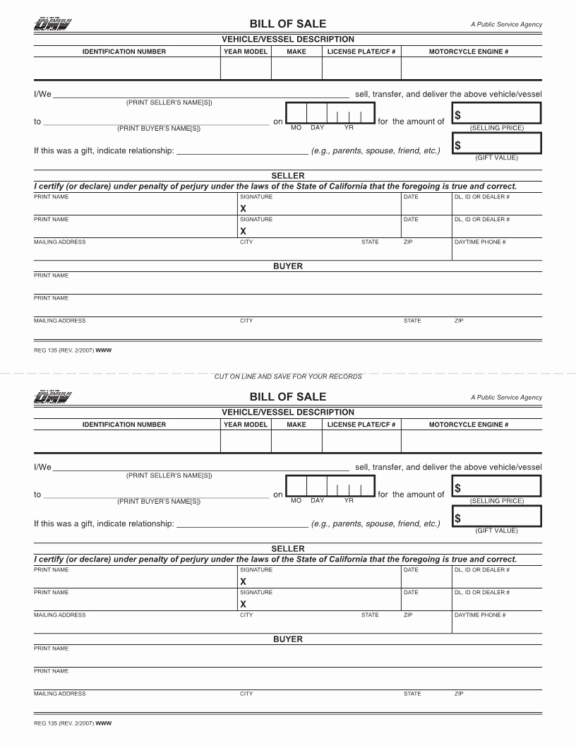 Alabama Vehicle Bill Of Sale Gift Lovely Free California Vehicle Bill Of Sale form Download Pdf