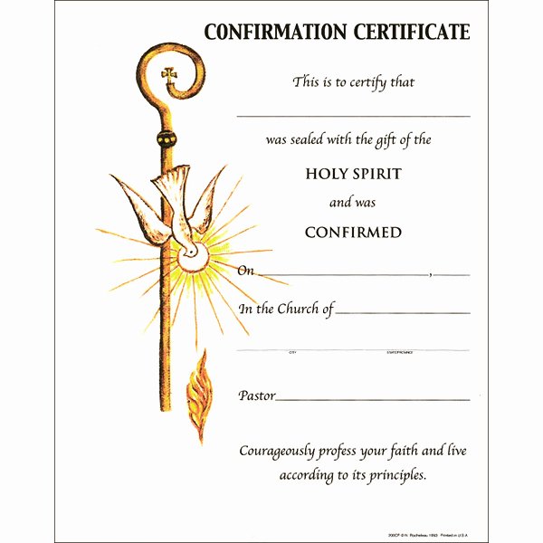 Altar Server Certificate Template Beautiful Certificate Confirmation 200cf Mckay Church Goods