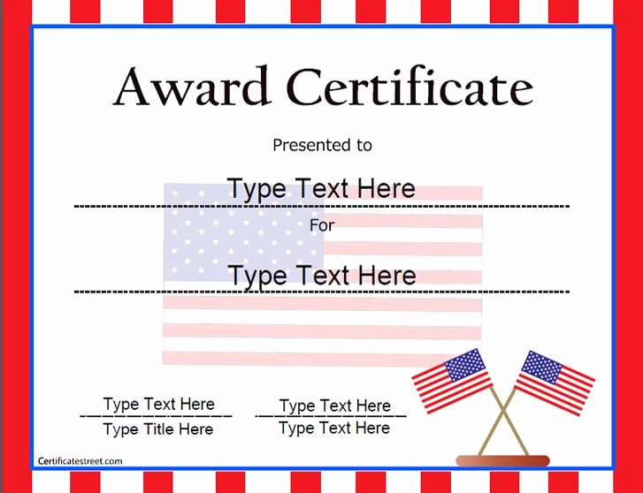 American Flag Certificate Template Unique Special Certificate 4th Of July Award Certificate
