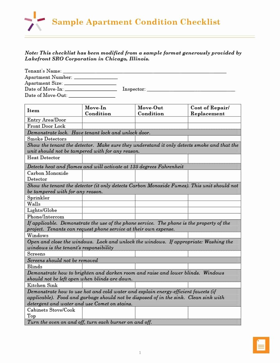 Apartment Maintenance forms Lovely First New Apartment Checklist 40 Essential Templates