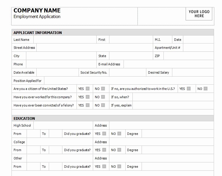 Application for Employment Free Template Unique Application for Employment Template