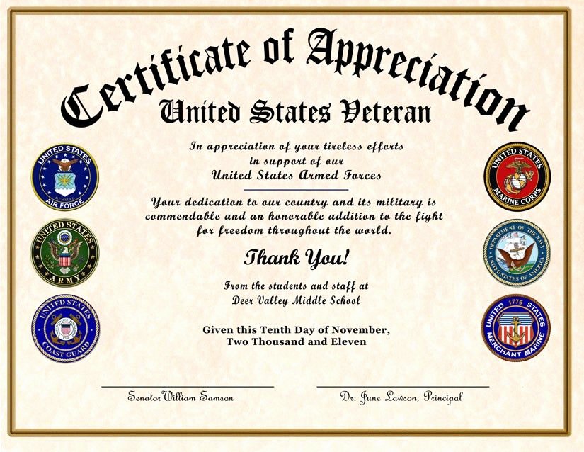 Army Cls Certificate Template Best Of Military Veterans Appreciation Certificates Cjm Military