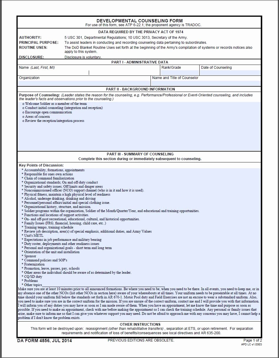 Army Initial Counseling Examples Awesome Reception and Integration Counseling