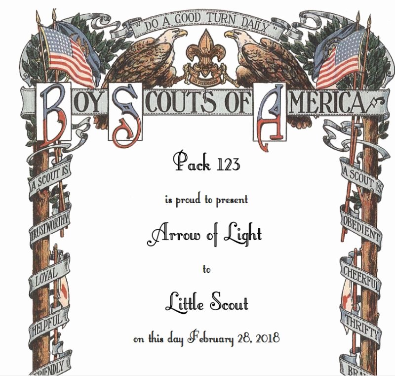 Arrow Of Light Plaque Template New Scout Recognition Certificate – Fill In Your Own
