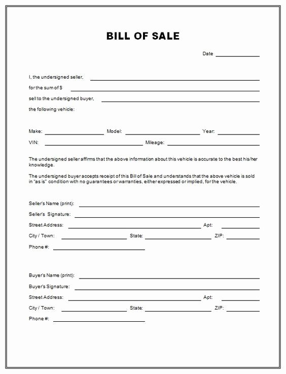 As is Bill Of Sale form for Vehicle Fresh Free Vehicle Bill Sale