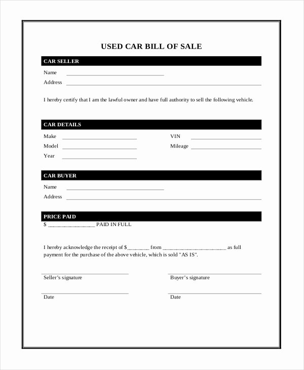 As is Bill Of Sale form for Vehicle Inspirational Vehicle Bill Of Sale Template 14 Free Word Pdf