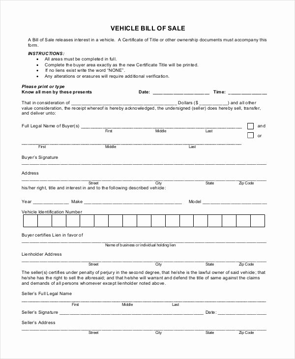 As is Bill Of Sale form for Vehicle Luxury Bill Sale Template for Car