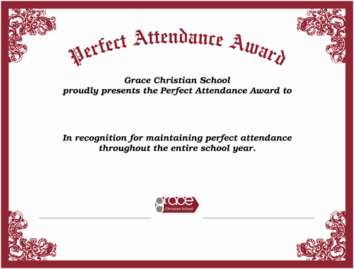 Attendance Certificate format for Employees Inspirational Perfect attendance Award Standard Size On 80 Lb White