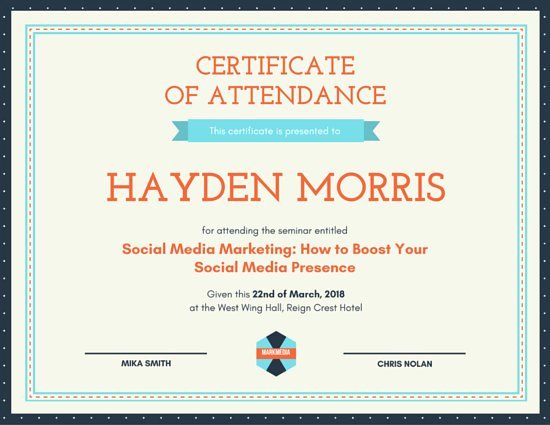 Attendance Certificate format for Employees Luxury Customize 48 attendance Certificate Templates Online Canva