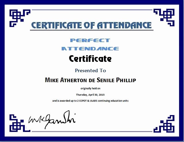 Attendance Certificate format for Employees New Perfect attendance Certificate Template