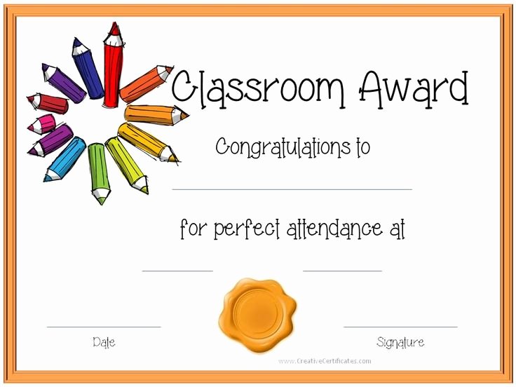 Attendance Certificate format for Students Awesome Certificate Template for Kids Perfect attendance Award