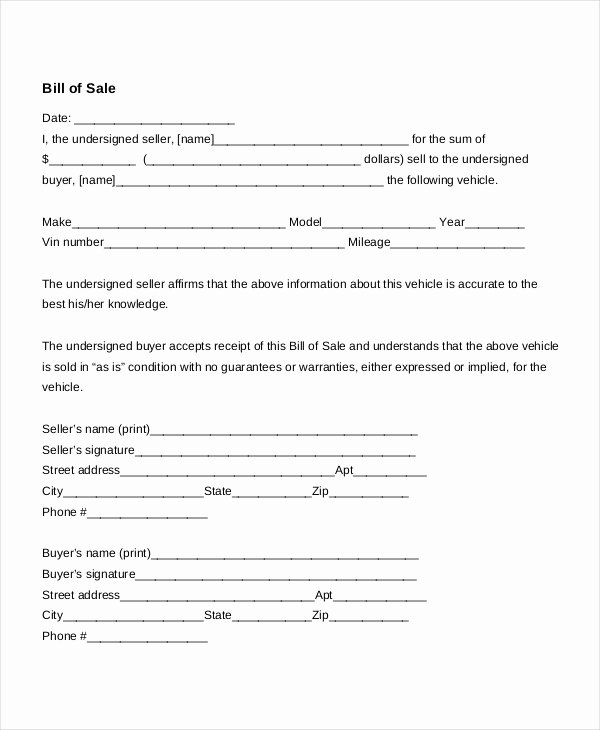 Auto Bill Of Sale Word Template New Auto Bill Sale 11 Free Word Pdf Documents Download