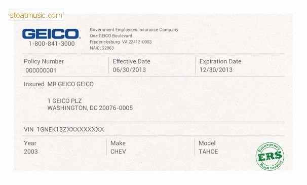 Auto Insurance Card Template Free Download Unique Fake Geico Insurance Card Template Stoatmusic In Insurance