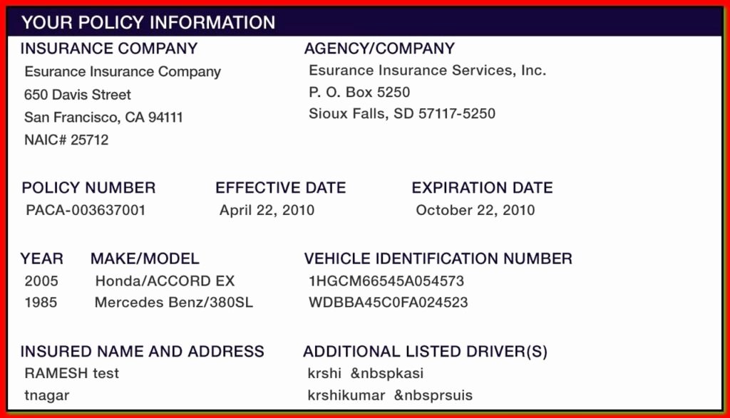 Automobile Insurance Card Template Lovely Proof Auto Insurance Template Free