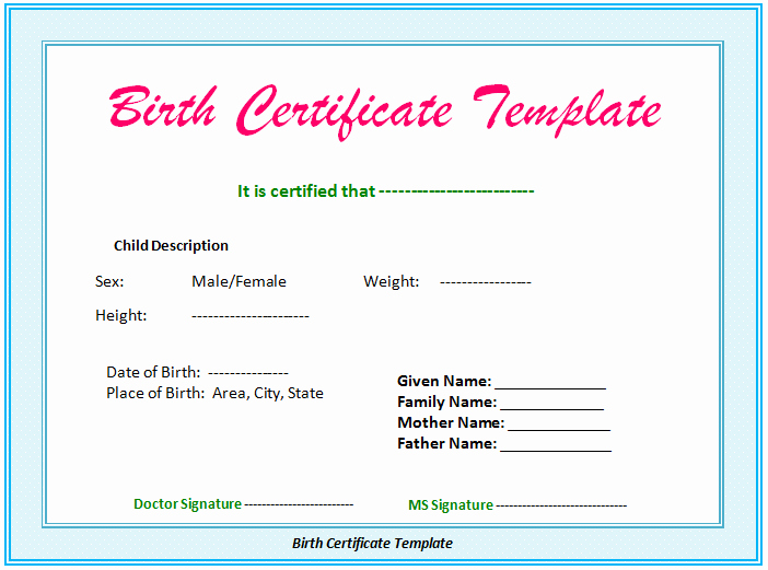 Baby Birth Certificate Template Inspirational 5 Birth Certificate Templates to Print Free Birth Certificates