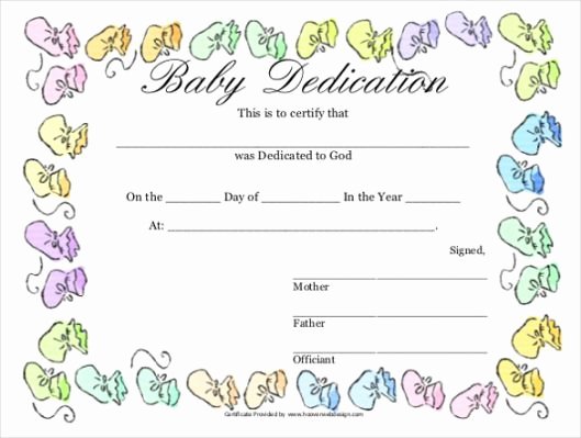 Baby Blessing Certificate Template Fresh Printable Baby Dedication Certificate