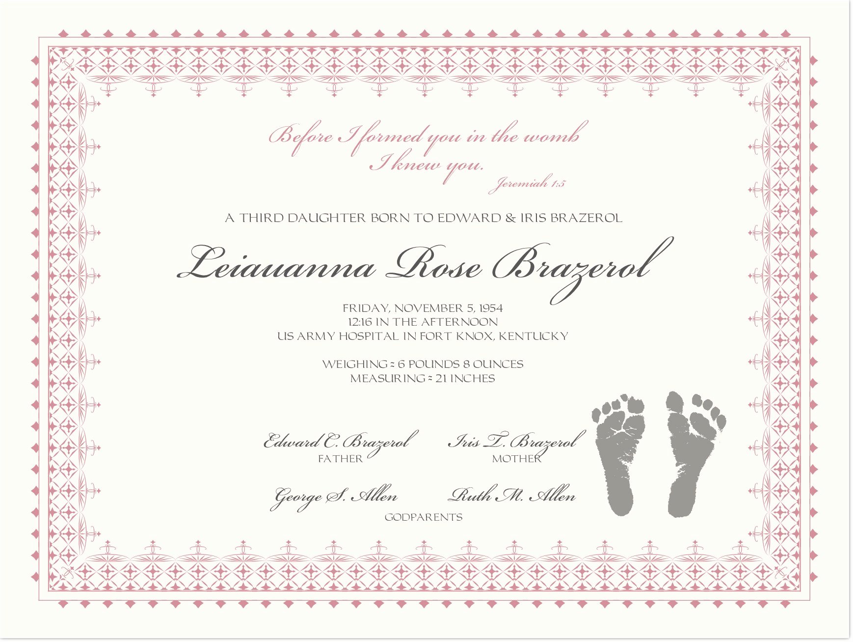 Baby Christening Certificate Template Elegant Birth Certificate with Baby Footprints