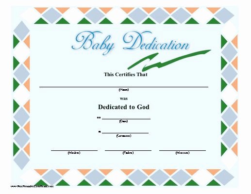 Baby Dedication Certificate Borders Unique A Green Blue orange and White Bordered Baby Dedication