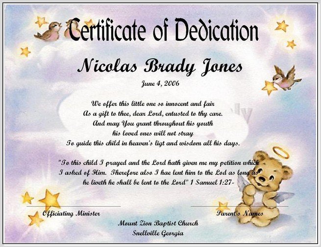 Baby Dedication Certificate Template Free Inspirational Best S Of Baby Certificate Template Free Printable