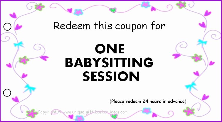 Babysitting Gift Certificate Template Fresh Free Babysitting Coupons Printable Pinned by