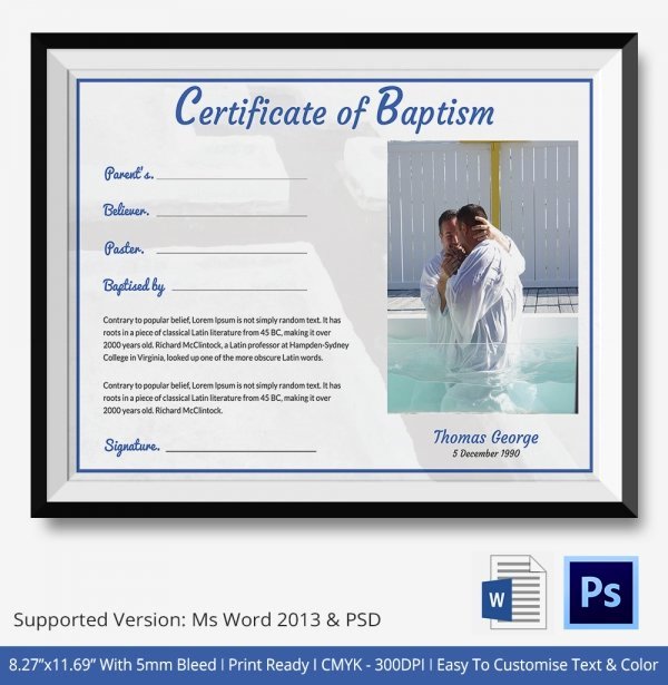 Baptism Certificate Template Publisher New 27 Sample Baptism Certificate Templates Free Sample
