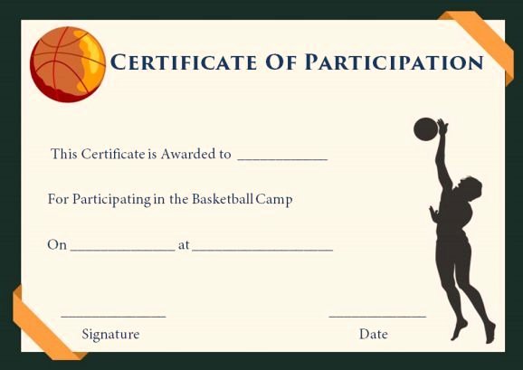 Basketball Certificates Free Download Beautiful Basketball Camp Participation Certificates