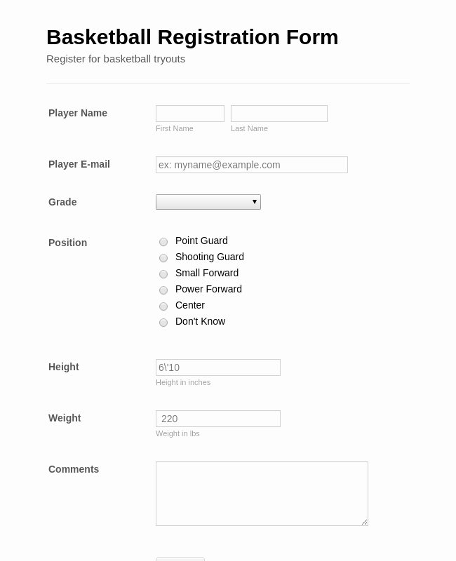 Basketball Tryout forms Fresh Sports forms form Templates