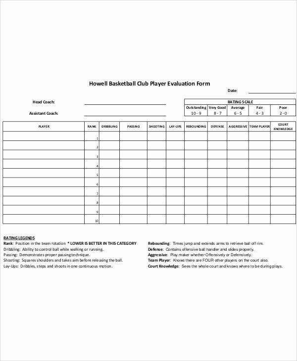 Basketball Tryout forms Inspirational Sample Basketball Evaluation form 10 Examples In Word Pdf