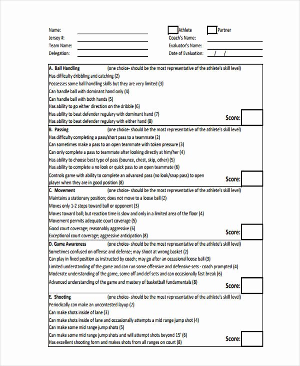 Basketball Tryout forms Luxury Free 10 Sample Basketball Evaluation forms In Word