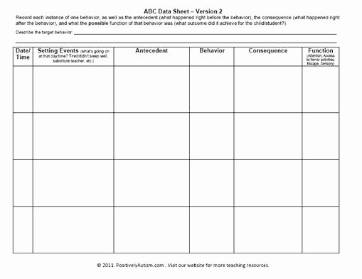 Behavior Tracker Template Awesome Positively Autism New Free Download Abc Data Sheet