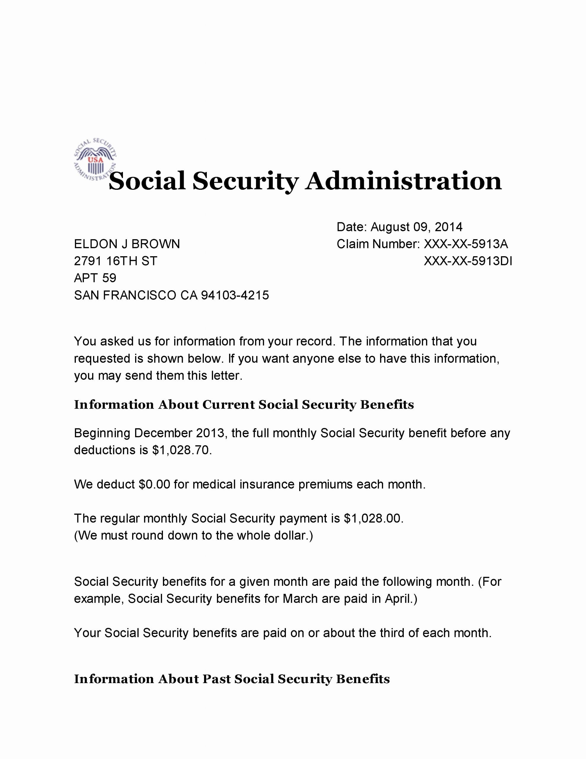 Benefits Verification Letter Inspirational social Security Benefit Letter