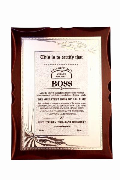 Best Boss Award Certificate Beautiful Gift for Boss World S Best Boss Premium Certificate