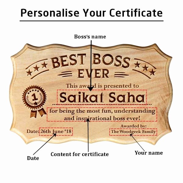 Best Boss Award Certificate Unique Personalized Best Boss Ever Award Certificate