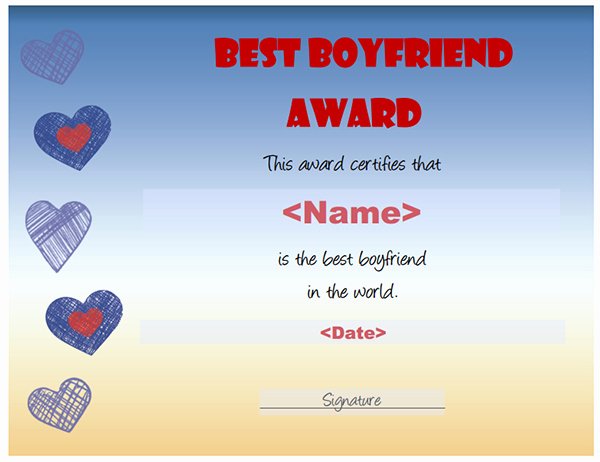 Best Boyfriend Award Printable Inspirational Printable Award Certificate Templates