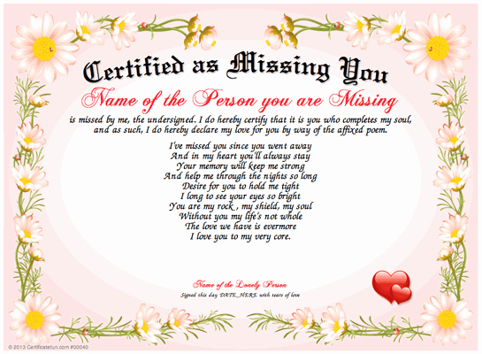 Best Boyfriend Certificate Template Lovely Certified as Missing You