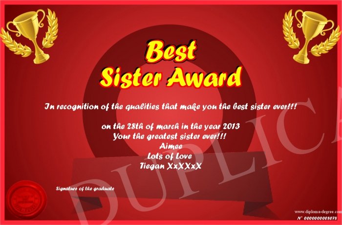 Best Brother Award Certificate Beautiful Best Sister Wallpaper Wallpapersafari