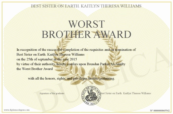 Best Brother Award Certificate New Worst Brother Award