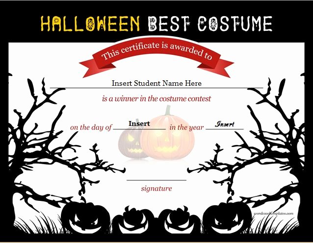 Best Costume Award Template Awesome Halloween Best Costume Certificate Templates