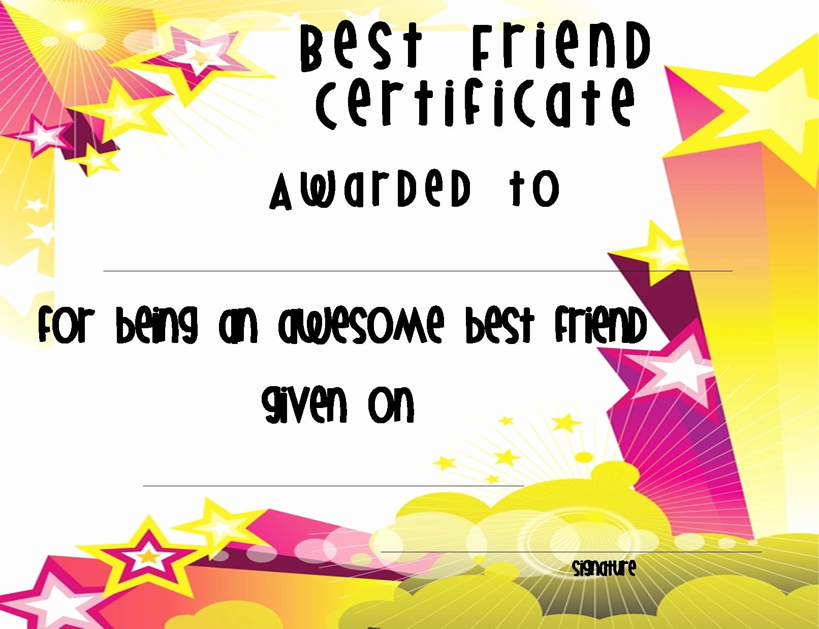  20 Best Friend Award Certificate Dannybarrantes Template