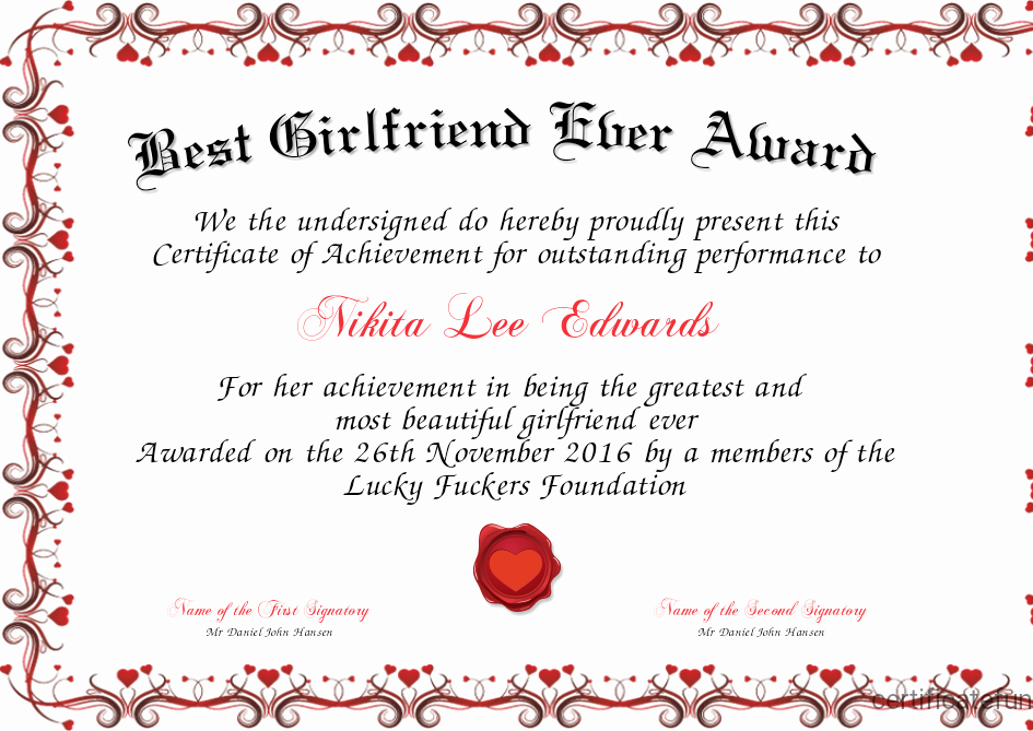 Best Friend Ever Award Inspirational Best Girlfriend Ever Award Certificate