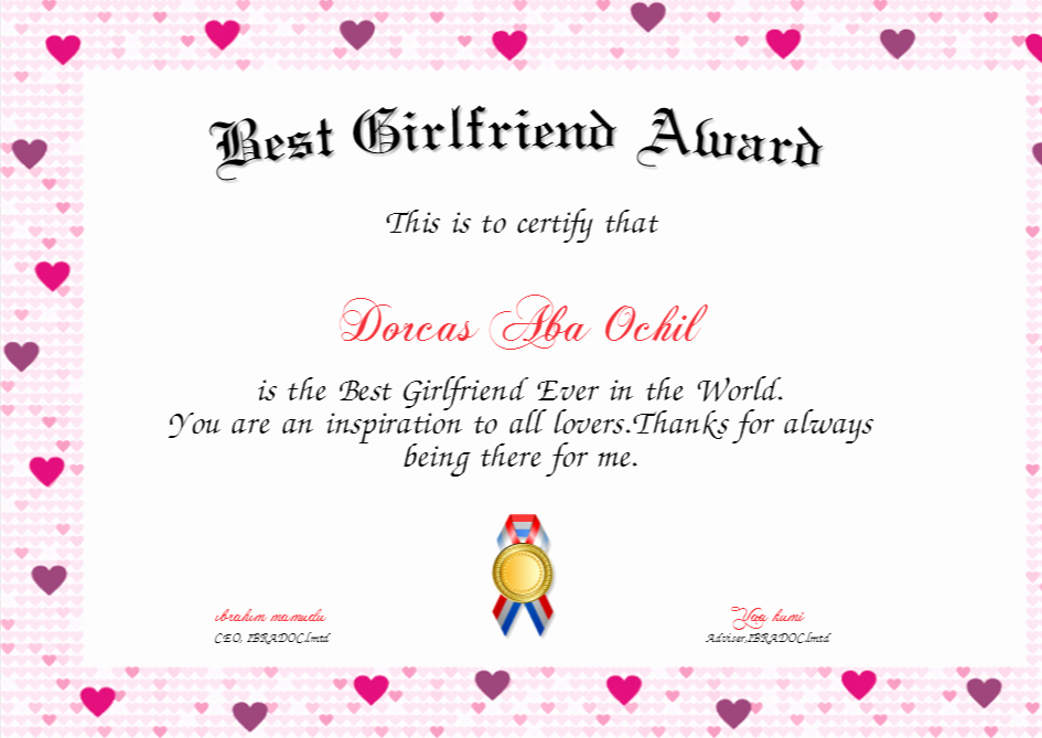 Best Girlfriend Ever Award Elegant Best Girlfriend Award Certificate