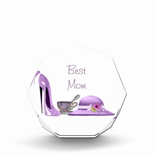 Best Mom Ever Trophy Luxury Best Mom Award Lilac Stiletto Hat and Teacup Art Acrylic
