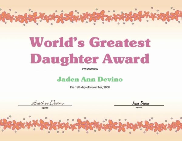 Best Mom In the World Award Elegant Certificate Of Achievement World S Greatest Daughter